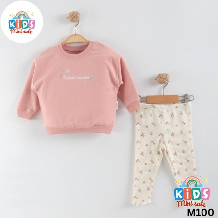 طقم بناتي قطني ربيعي  بلوزة وبنطلون