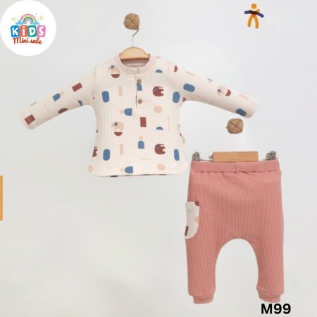 طقم قطني بناتي 2 قطعة بلوزة وبنطلون