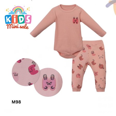 طقم بناتي 2 قطعة بلوزة وبنطلون زهري فاتح